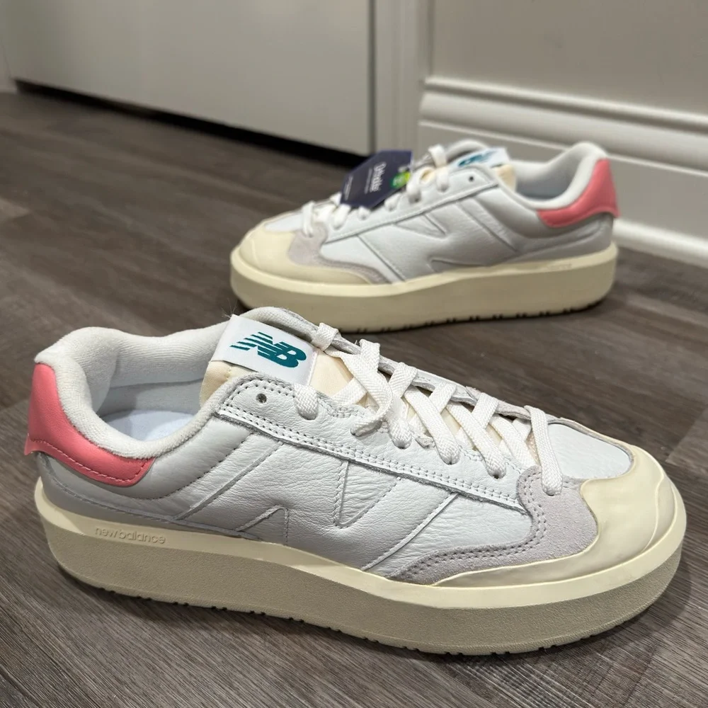 New Balance CT 302 White Pink Leather Platform Sneakers